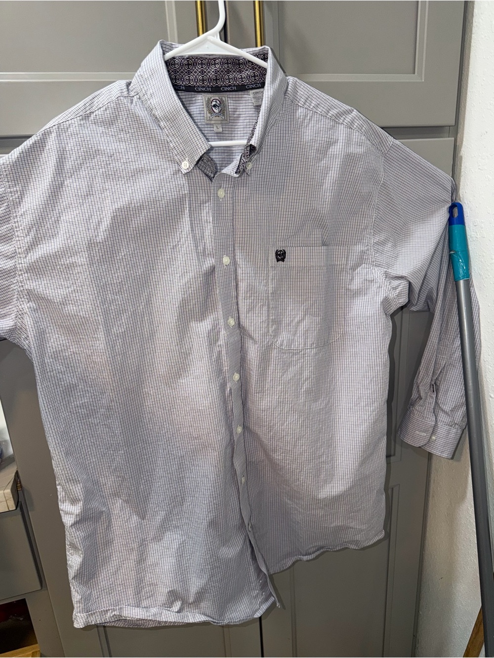 Cinch Men's Blue & White Mini-Check Button-Down Shirt